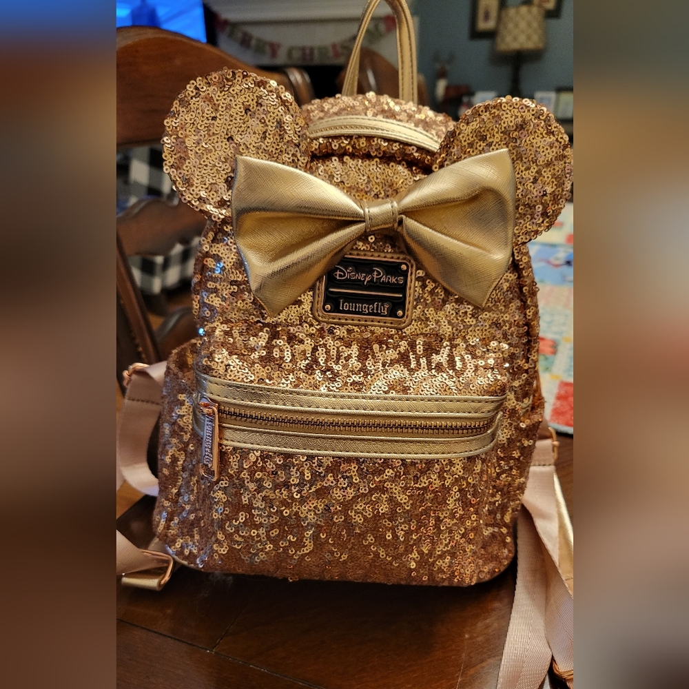 EUC Disney Rose Gold Minnie Mouse Ears Backpack